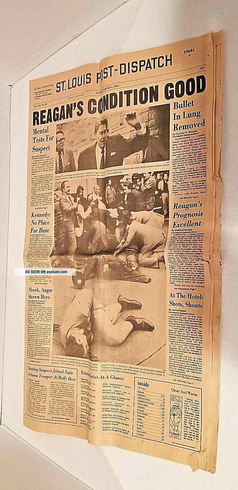 ST LOUIS POST - DISPATCH NEWS PAPER MARCH 31 1981 REAGAN SHOT GOOD ...
