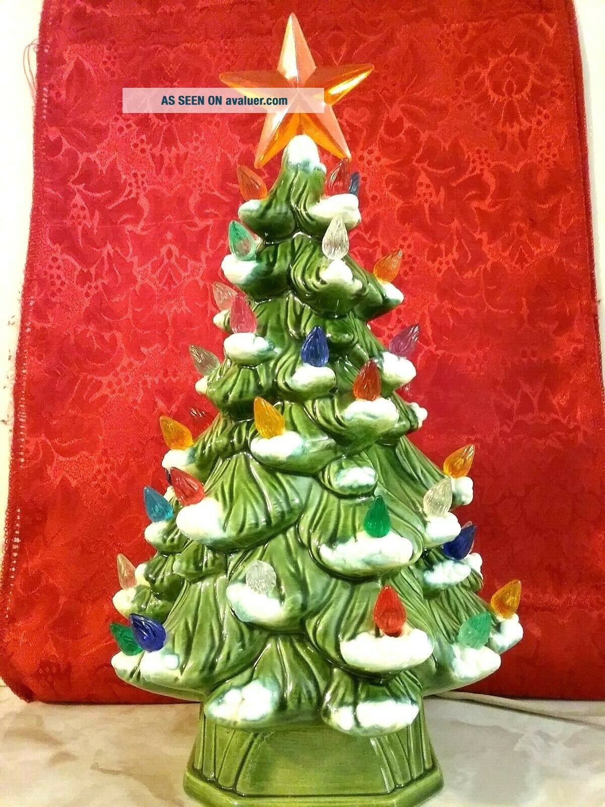 Vintage 12 " Ceramic Christmas Tree Flocked With Lights And Base | #4472939