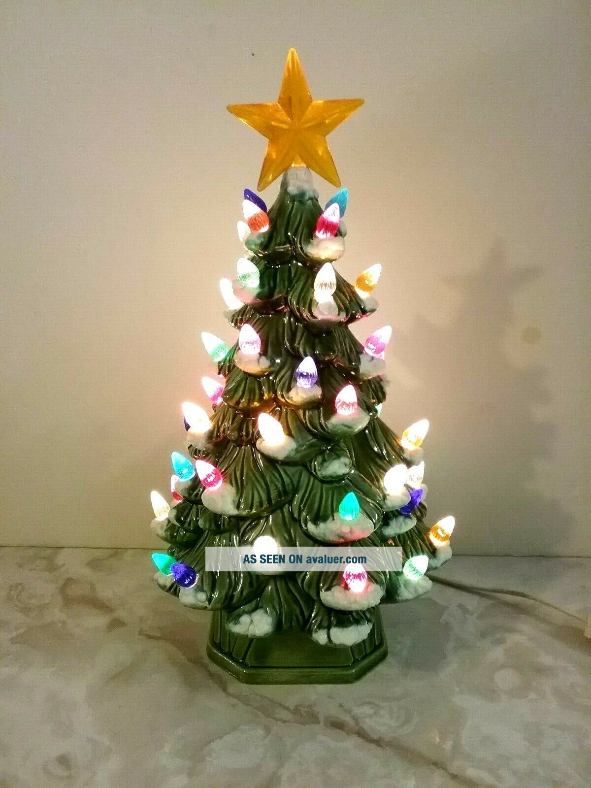 Vintage 12 " Ceramic Christmas Tree Flocked With Lights And Base | #4472939