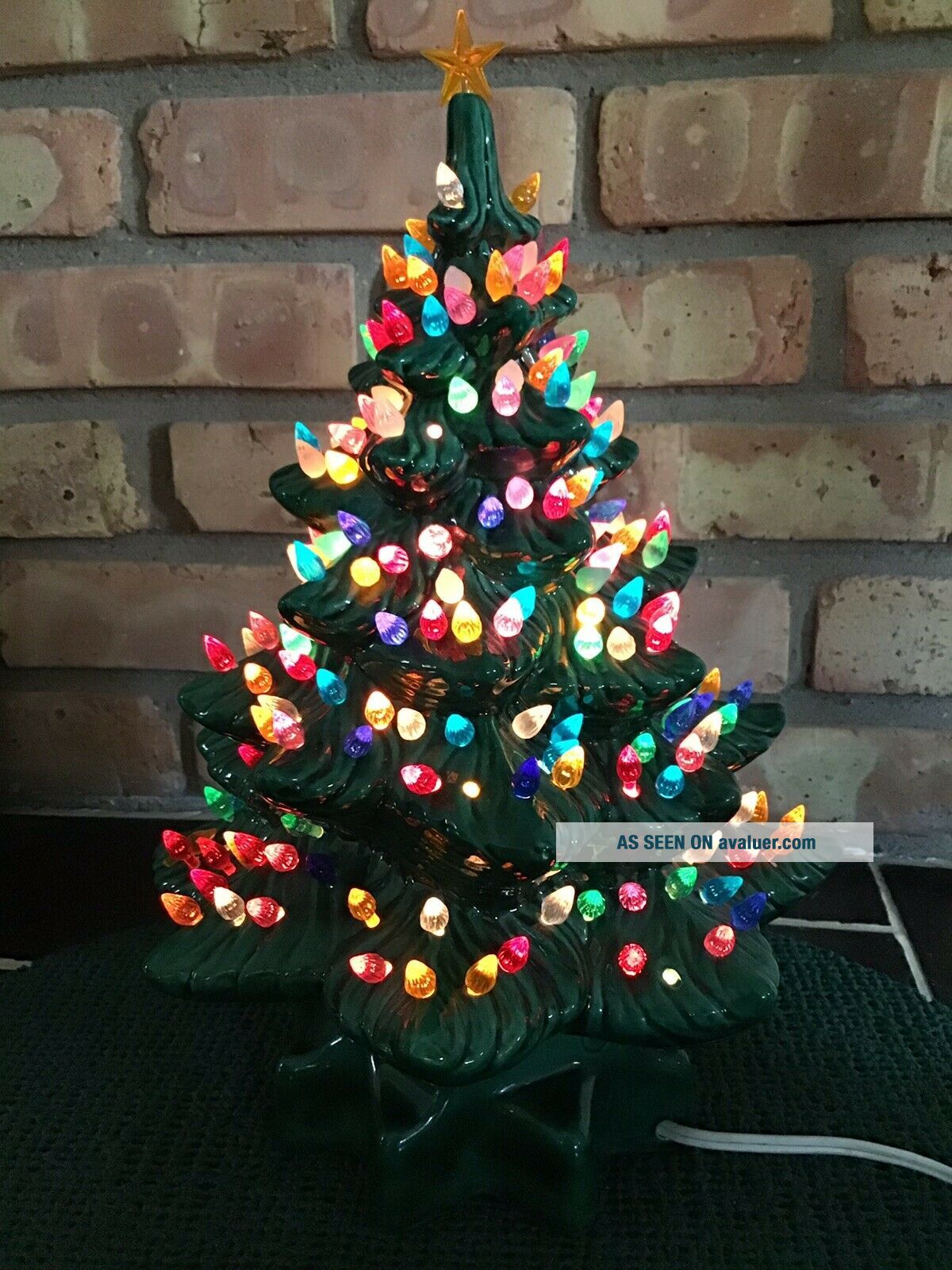 Vintage Ceramic Light Up Christmas Tree With Base 14 " Tall Holiday
