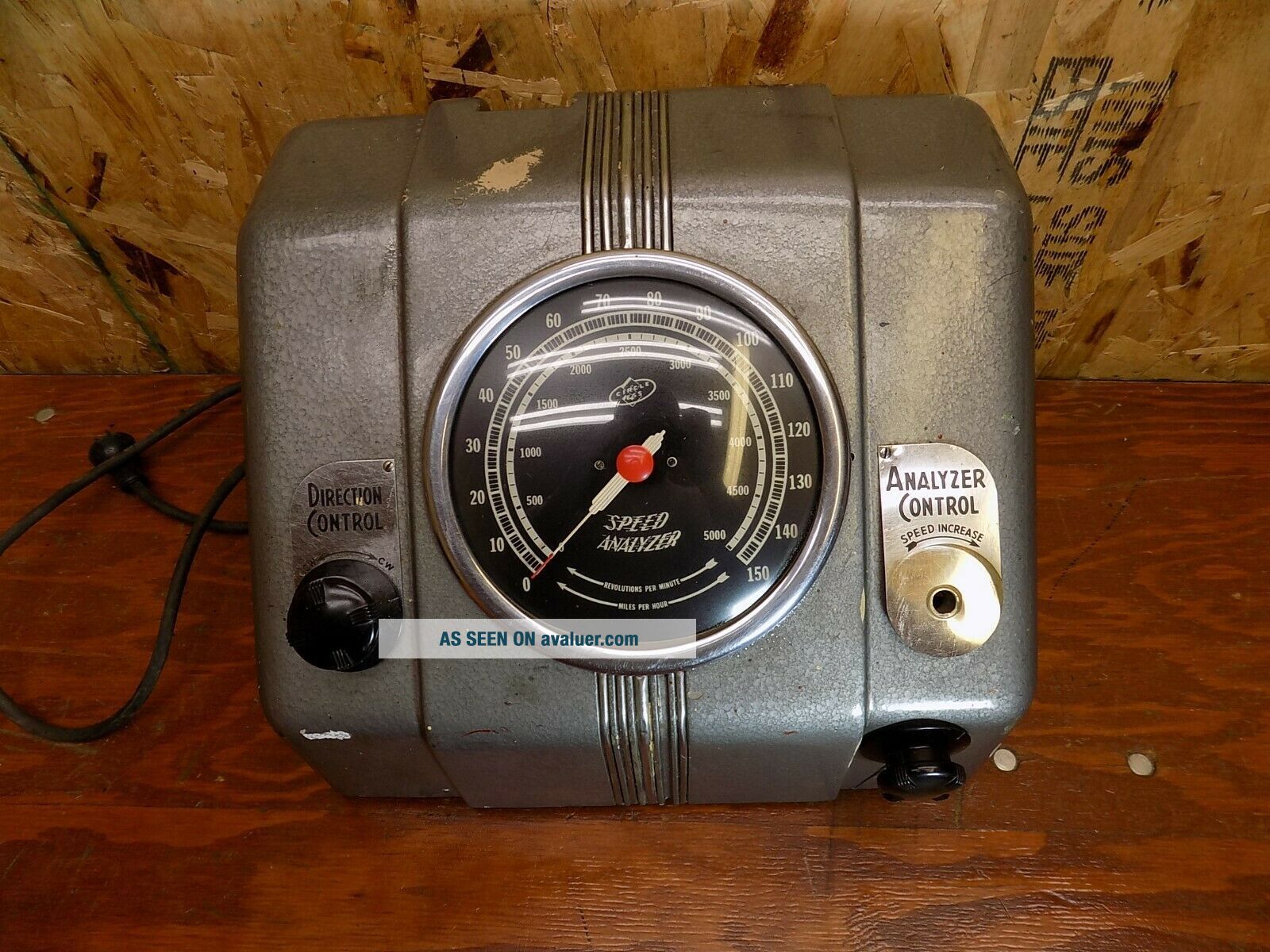 vintage stewart warner speedometer gauge calibration machine tester gas oil sign