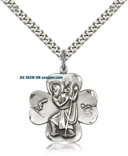 Sterling Silver Saint Christopher Medal Catholic Necklace For Men On 24 ...