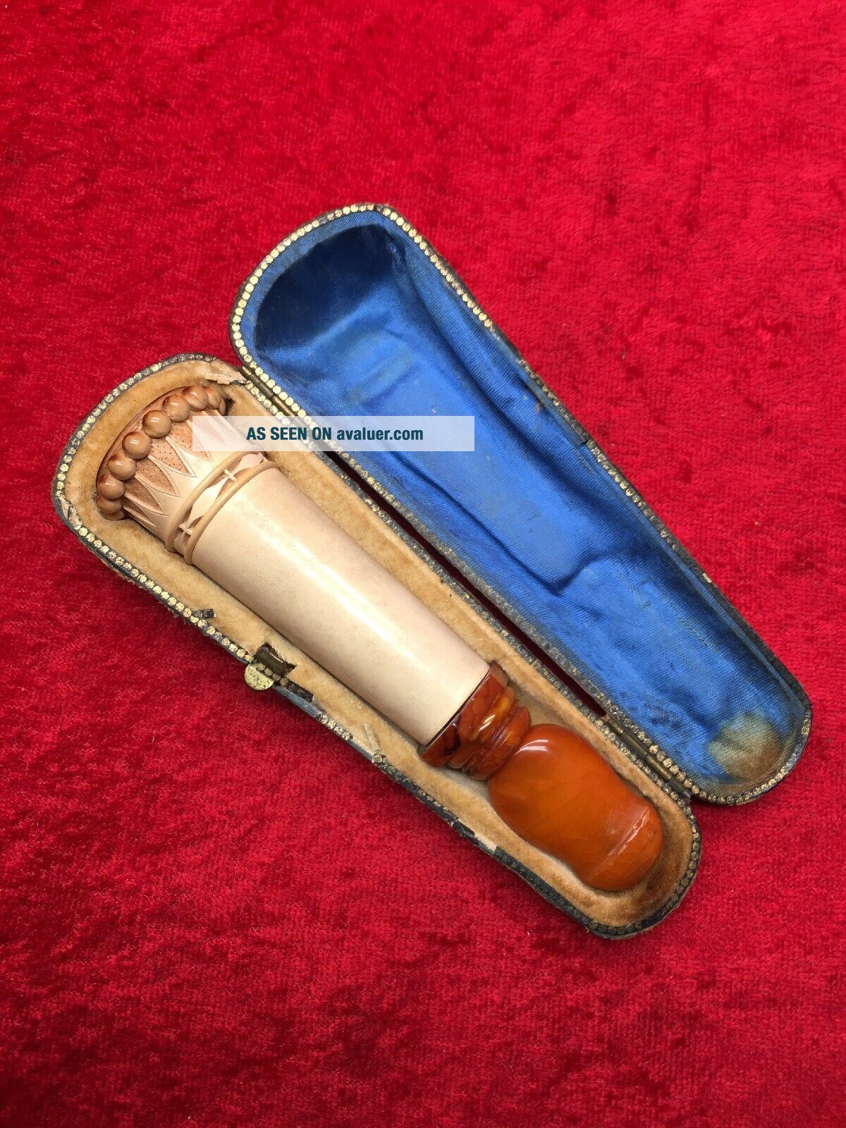 RARE ANTIQUE VICTORIAN AMBER CARVED CROWN CHEROOT TOBACCO PIPE CIGAR ...