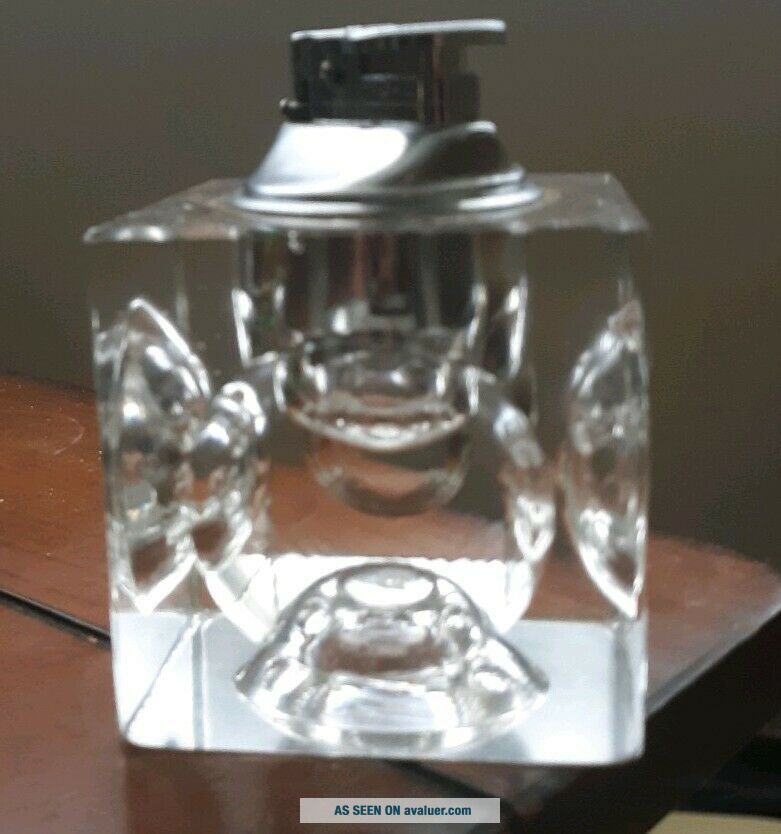 Square Table Lighter Vintage Heavy Clear Square Cube Glass Table Lighter Art Deco Japan ...