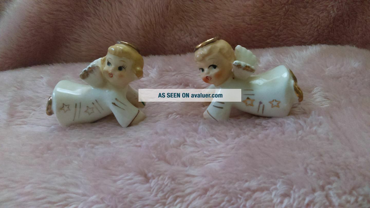 VINTAGE CHRISTMAS ANGEL CANDLE HUGGERS Boy & Girl Made In Japan | #4883642