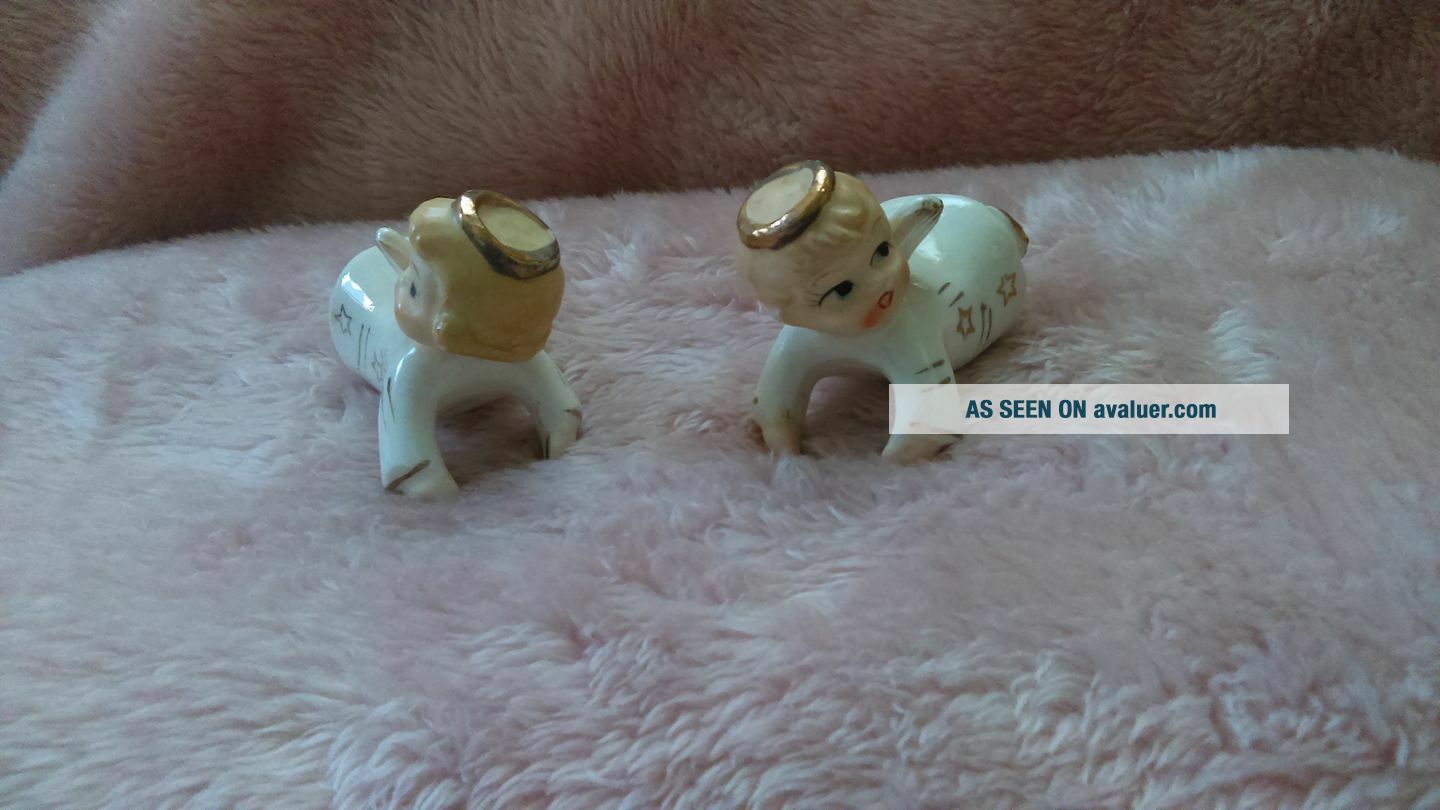 VINTAGE CHRISTMAS ANGEL CANDLE HUGGERS Boy & Girl Made In Japan | #4883642