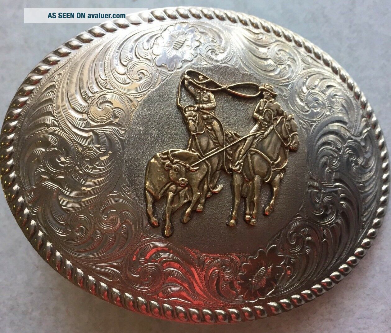 Vintage Wage German Silver Western Team Roping Belt Buckle | #4890571
