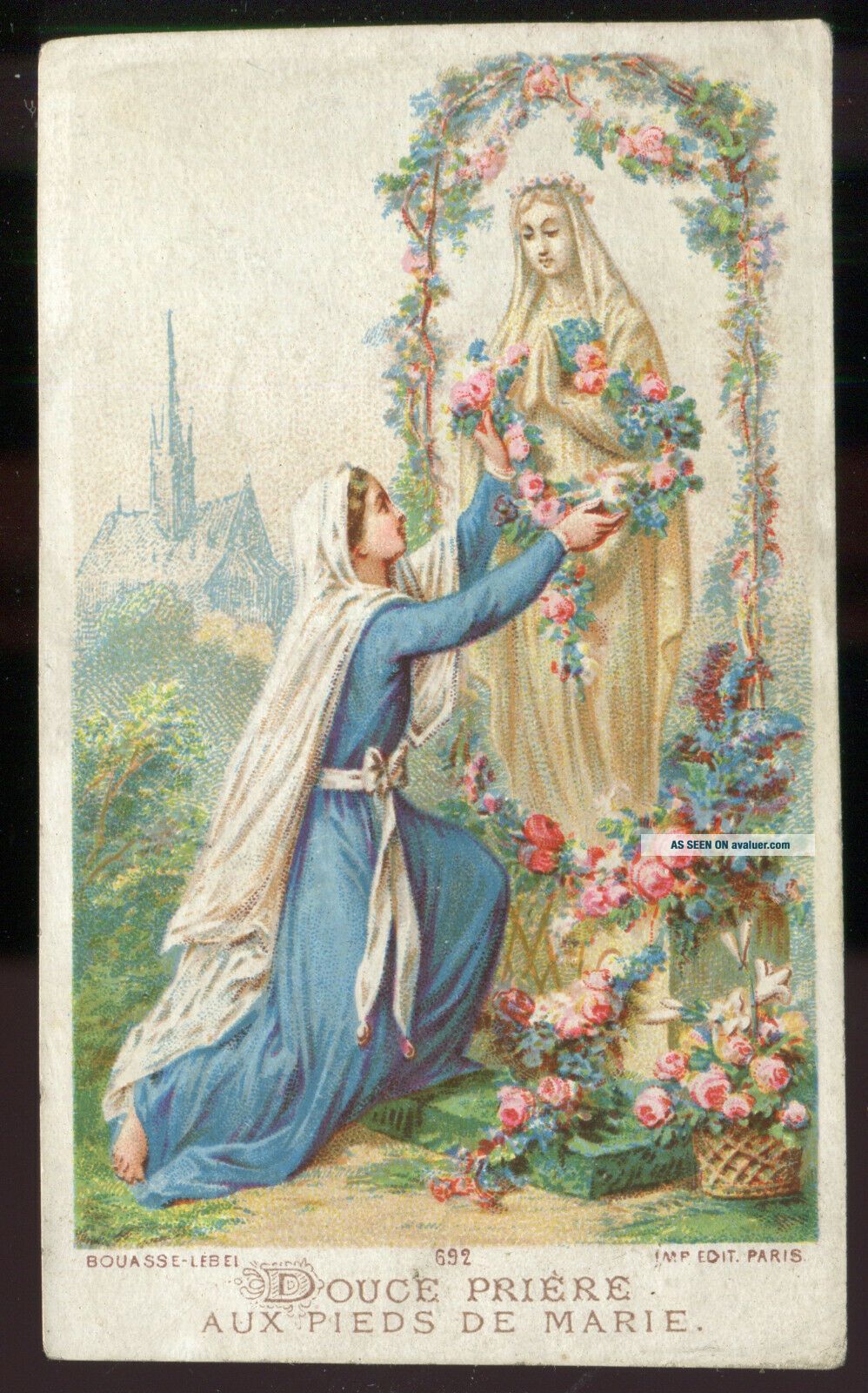 ANTIQUE HOLY CARD OF OUR LADY OF LOURDES AND ST BERNADETTE | #5104481