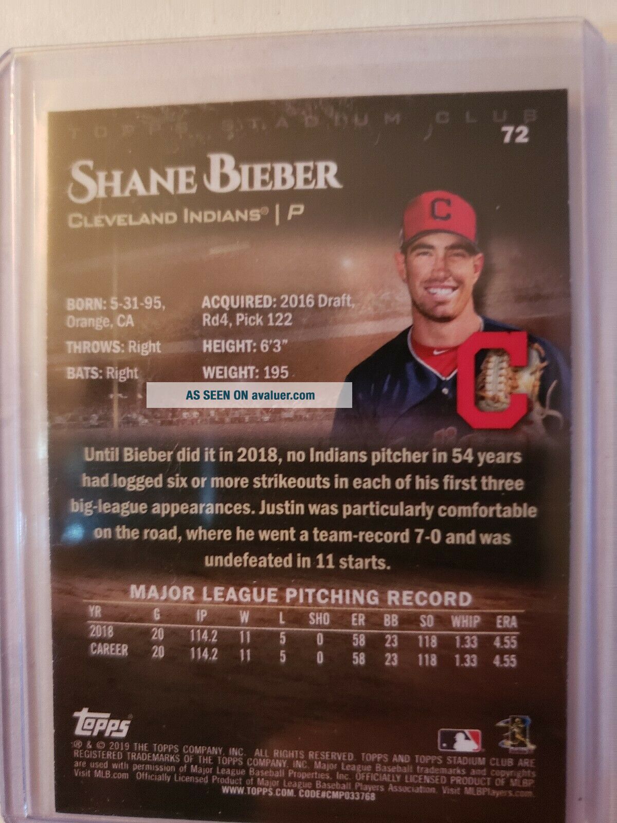 2019 TOPPS STADIUM CLUB 72 SHANE BIEBER ERROR CARD (JUSTIN) | #5545489