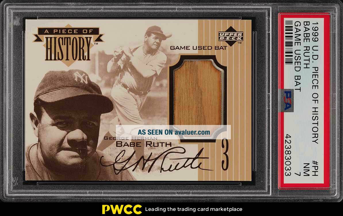 1999 UD Piece Of History Game Bat Babe Ruth BAT PATCH PH PSA 7 NRMT ...