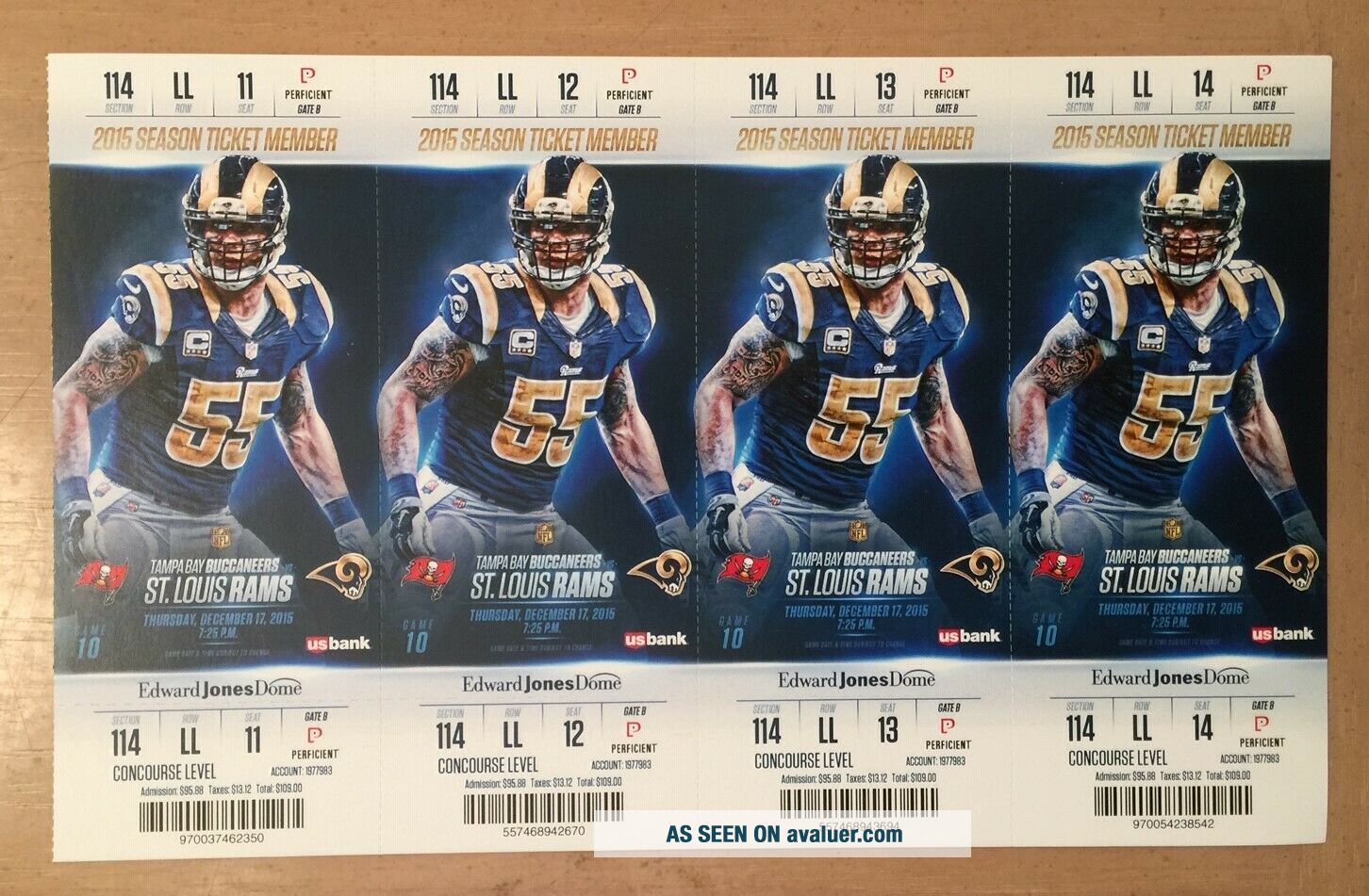 2015 NFL RAMS FOOTBALL (4) FULL TICKETS LAST GAME EVER IN ST LOUIS