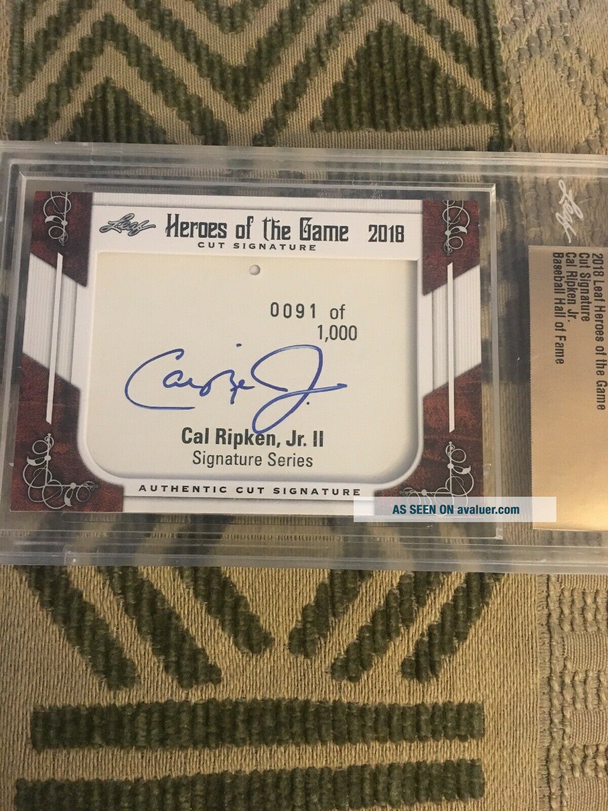 Cal Ripken J R Auto Card 2018 Leaf Cal Ripken Jr. AUTO Heroes Of The Game ' D /1000 Cut ...