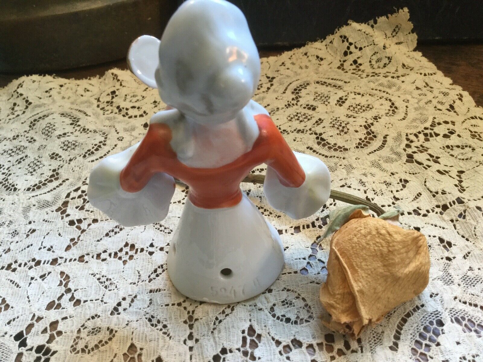 Antique Vintage Bisque Porcelain Marie With Hand Mirror Half